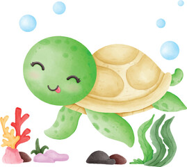 Cute little turtle in the ocean
