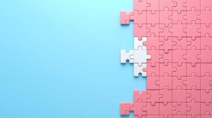 Incomplete pink puzzle on a blue background