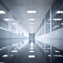 Fototapeta premium background of a modern office interior featuring glass windows and a polished floor, with a focus on the hallway