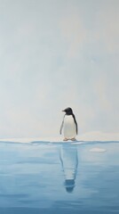 Obraz premium Penguin on iceberg animal bird reflection.