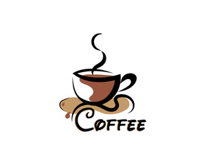 Steaming Coffee Cup Logo Design, Brown, Beverage, Cafe, Shop