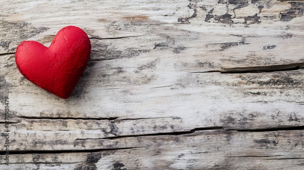 Poster Red Heart Shaped Object on a Rustic Wooden Surface for Love and Affection Themes : Generative AI