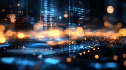 Digital abstraction with glowing lights and patterns creating a futuristic atmosphere : Generative AI