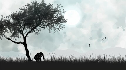 Lonely animal on tree,the desolate grassland
