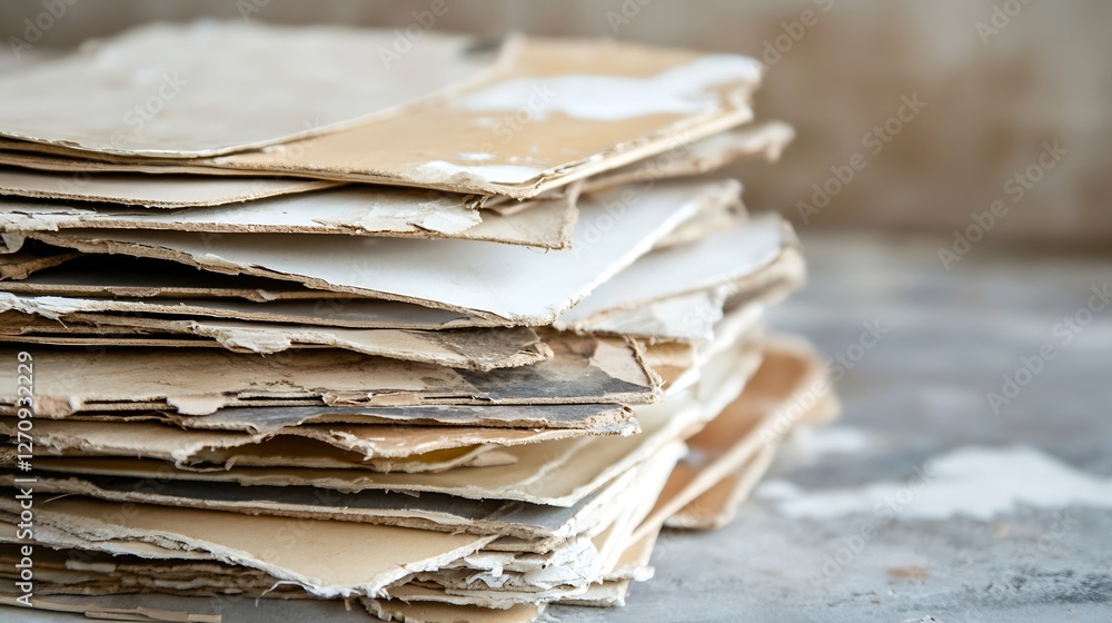 Poster Stack of old weathered papers and documents adding a vintage aesthetic and nostalgic charm : Generative AI