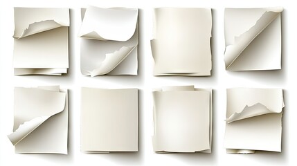 Fototapeta premium Blank paper sheets with curled edges arranged in a grid pattern showcasing texture and surface variations