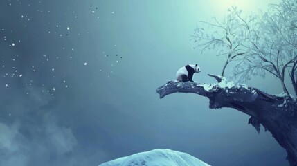 Lonely animal on tree,the desolate grassland