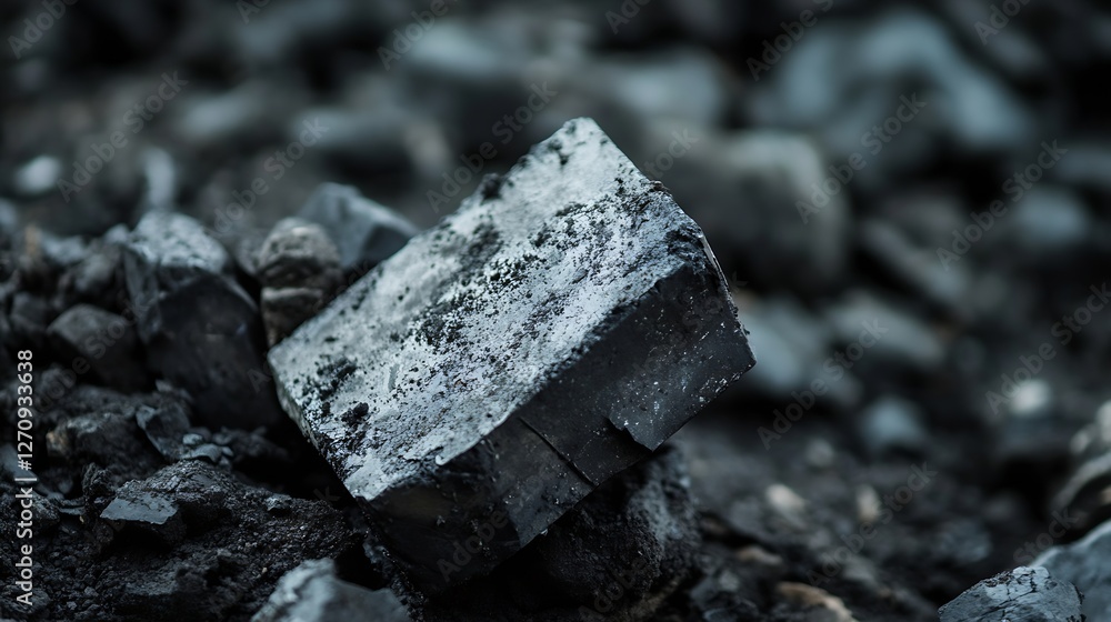 Poster natural coal piece embedded in a dark rocky surface highlighting the earthy texture : generative ai
