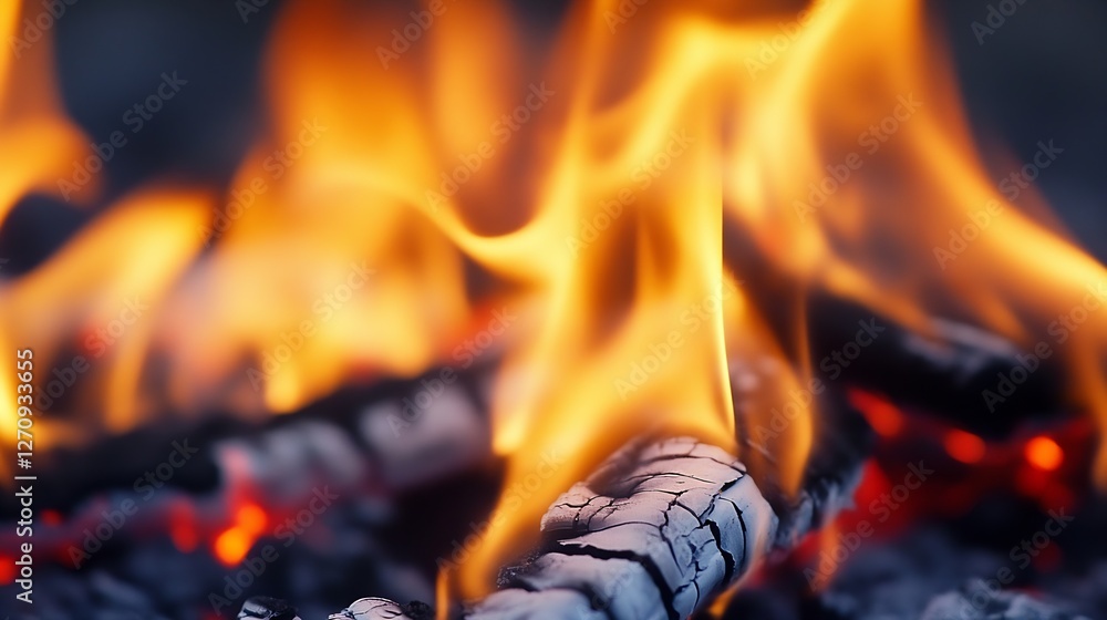 Poster Dynamic Flames and Glowing Embers in a Campfire Creating a Warm and Inviting Atmosphere : Generative AI
