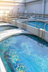 Wastewater treatment filtration mechanical. Sedimentation sustainability. Disinfection biological. Advanced water treatment industrial screen image for commercial use.