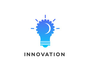 Crescent Moon Gear Innovation Lightbulb Logo Design Concept