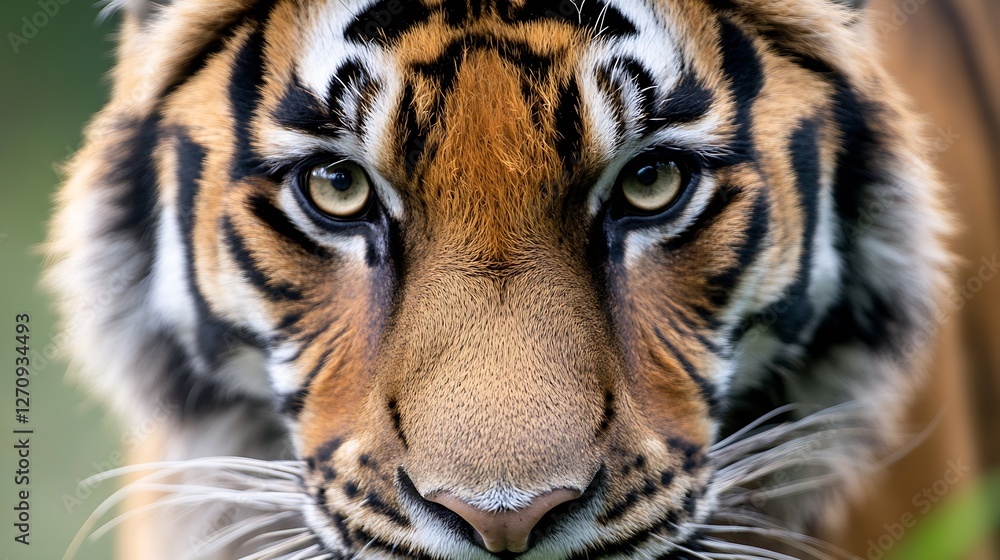 Poster CloseUp of a Fierce Tiger Displaying Its Captivating Eyes and Striking Patterns : Generative AI