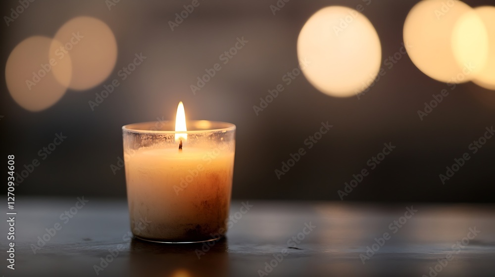 Aufkleber A serene candle burning softly in a glass holder creating a cozy and warm ambiance in the background : Generative AI