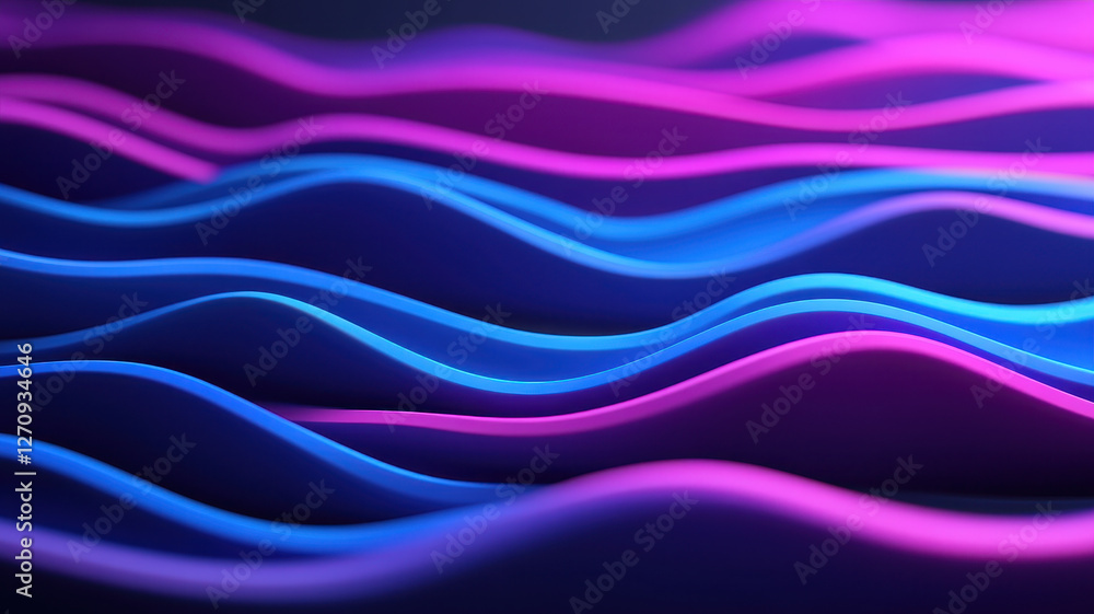 Poster abstract 3d waves glowing in blue and purple create mesmerizing visual effect