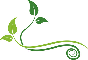 Green Leaves, Nature Design, Organic Swirl, EcoFriendly Logo, Plant Illustration