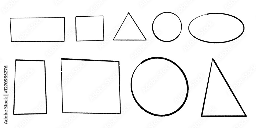 Poster hand drawn geometric shapes on transparent background. square, oval, circle, rectangle and triangle 