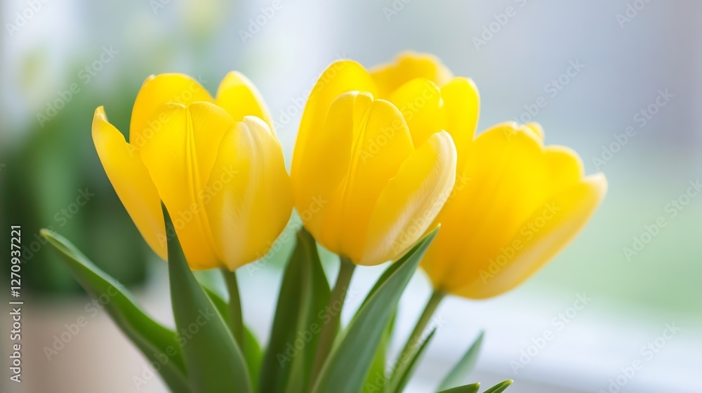 Poster bright yellow tulips in a vase capturing the essence of spring and natural beauty in close up : gene