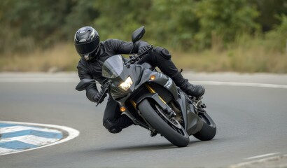 High Speed Photo Of Motorcyclist In Racing Gear Leaning Into Sharp Turn