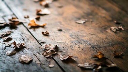 Autumn Leaves on a Rustic Wooden Floor Creating a Warm and Cozy Atmosphere : Generative AI