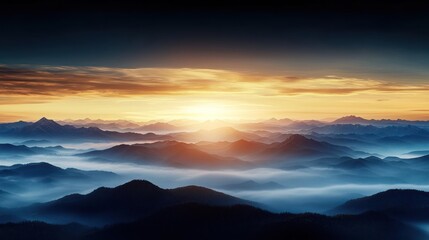Obraz premium Dramatic Sunrise Over Foggy Mountain Landscape
