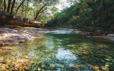 A crystal-clear river flowing through an untouched valley