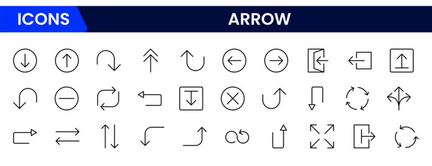 Arrow icon set. Cursor. Simple arrow icons in black. Different cursor arrow direction symbols in flat style.