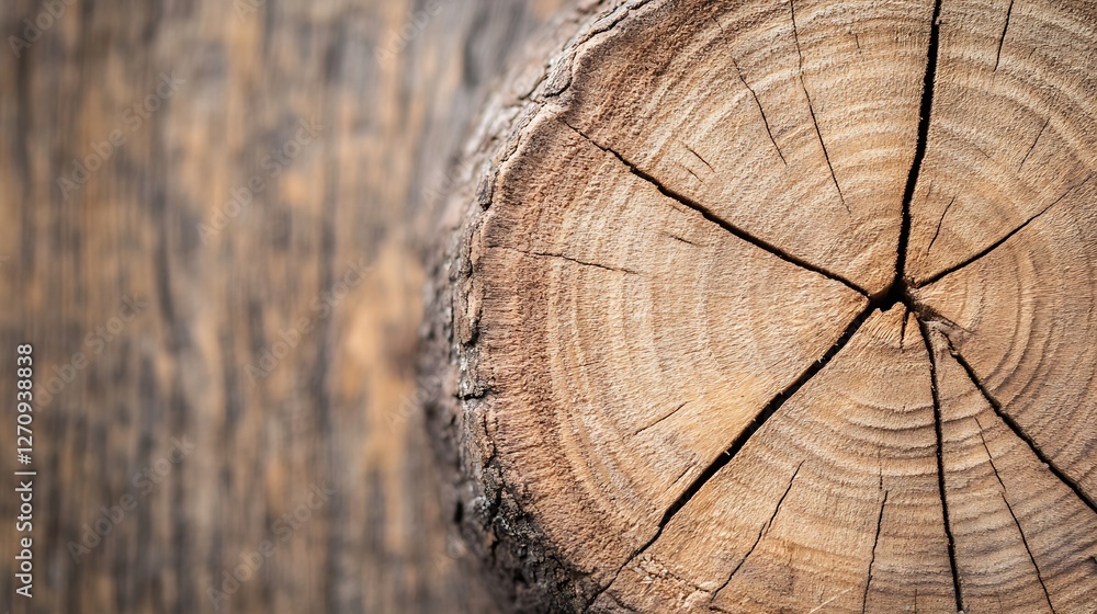 Aufkleber textured crosssection of a tree stump showing rich natural wood patterns : generative ai