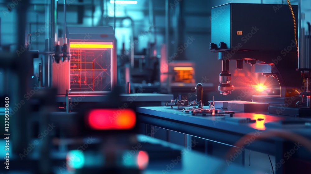 Poster a scene in a lab where electrons are used to examine material properties using electron diffraction.