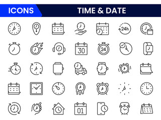 Time icon set. Timer, alarm, schedule, hourglass, clock icons. Solid icon collection.