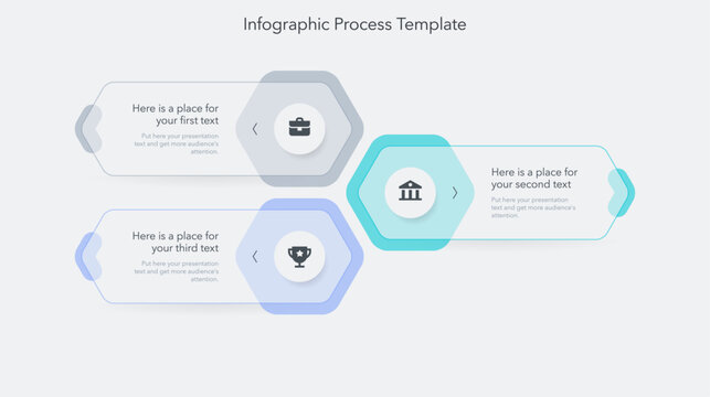 Modern diagram with three options with icons and a place for your text. Flat infographic process template for website, marketing or promotion.