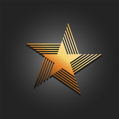 Luxurious golden metal star logo with a modern geometric striped design on a dark gradient background, symbolizing prestige award, excellence, success and elite.