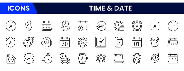Time icon set. Timer, alarm, schedule, hourglass, clock icons. Solid icon collection.