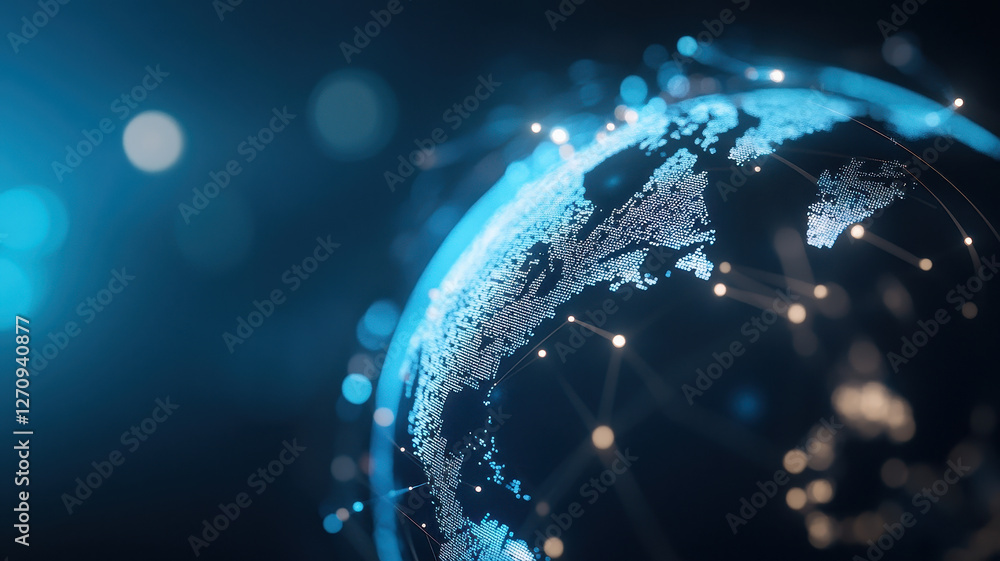 Poster digital globe with glowing connections represents global data flow and technology