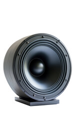 Isolated Sleek Black Round Speaker with Minimalist Design
