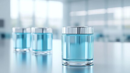 Light Blue Cosmetic Jars on Reflective Surface