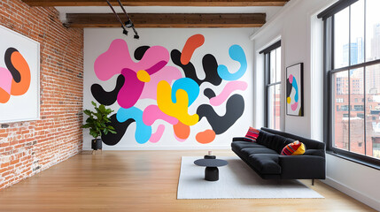 Colorful Abstract Mural In Modern Interior Living Space