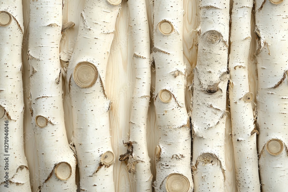 Poster close-up of birch tree trunks creates natural background. bark pattern and branch scars provides org
