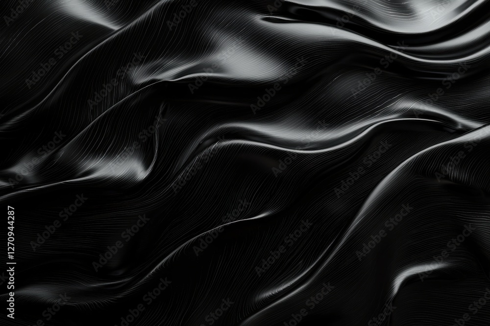 Wall mural Abstract black waves with subtle line patterns create a smooth and modern background, ideal for adding depth and elegance to design and visual projects.