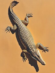 Fototapeta premium Crocodile sunbathing desert landscape wildlife photography aerial view nature conservation