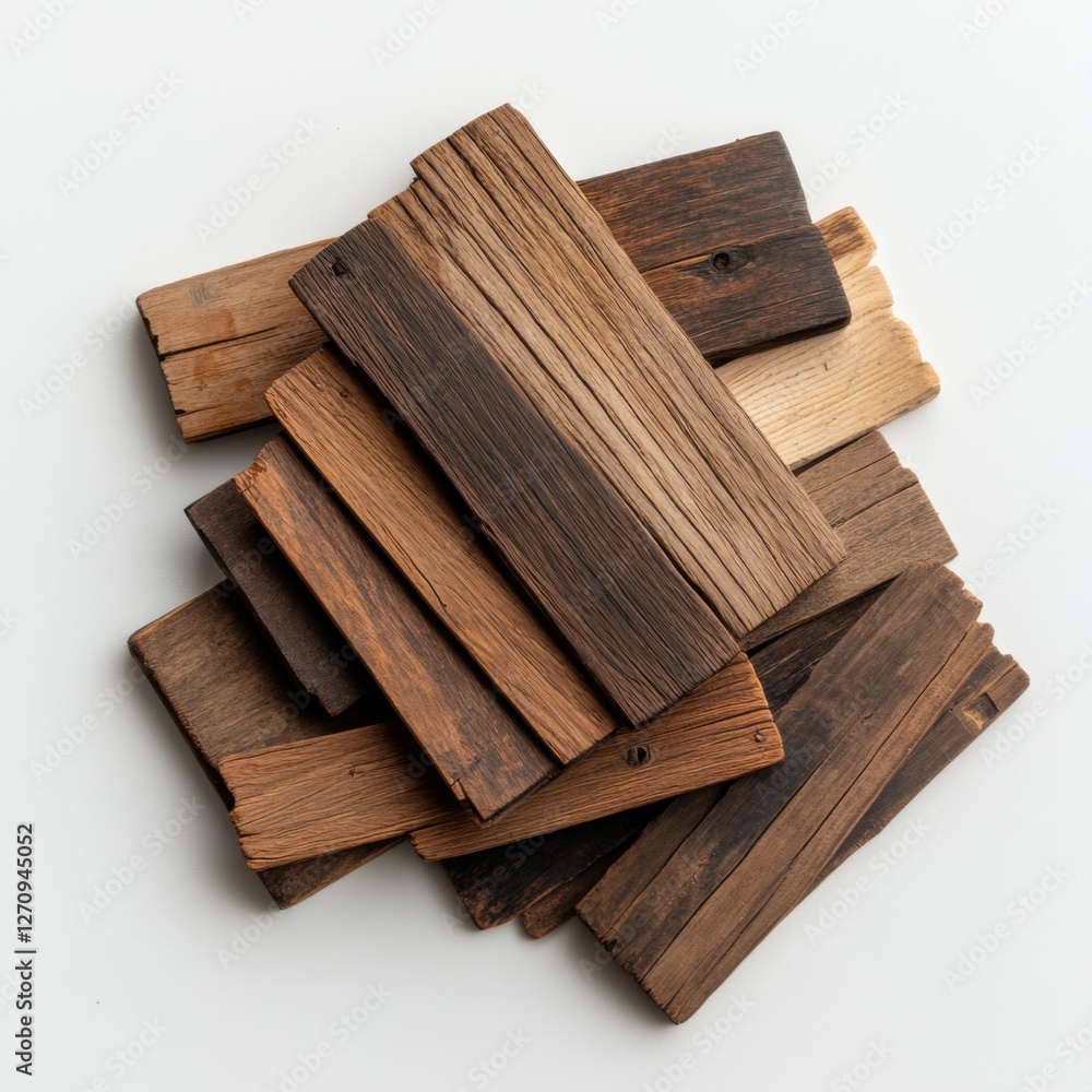 Aufkleber rustic wooden planks stacked in various colors and textures on a bright surface for background or cr