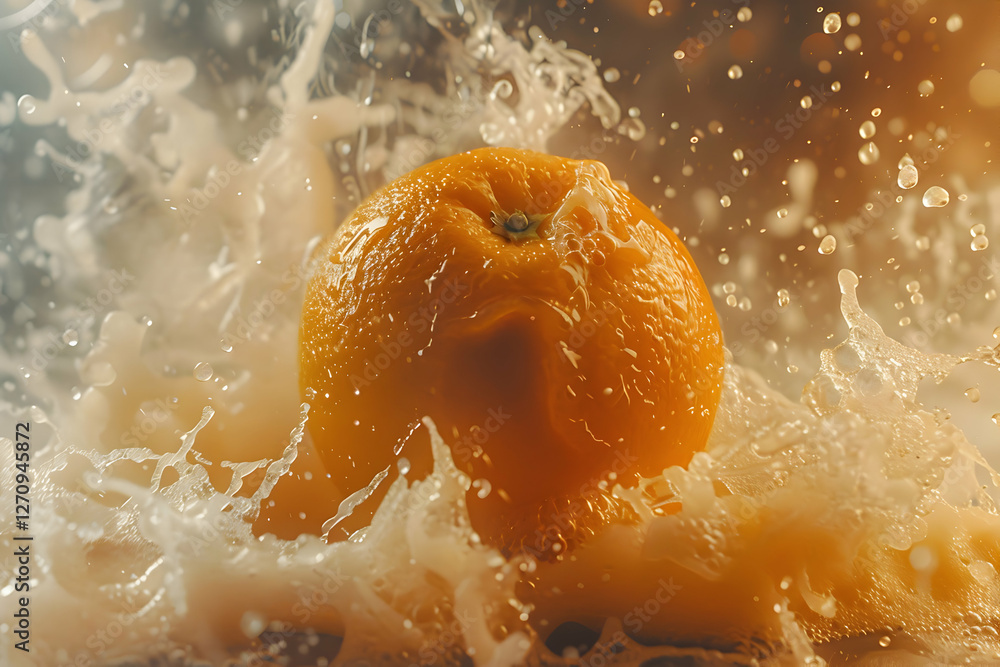 Aufkleber orange splashing in water with droplets creating a dynamic background effect