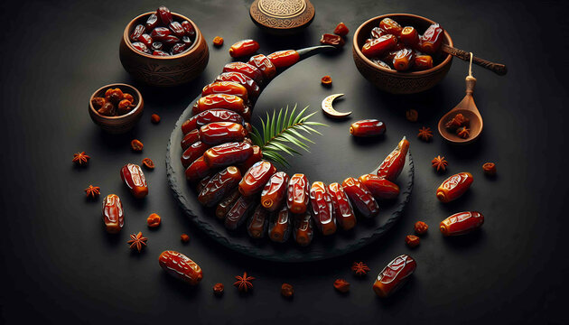 crescent decoration from dates, muslim background