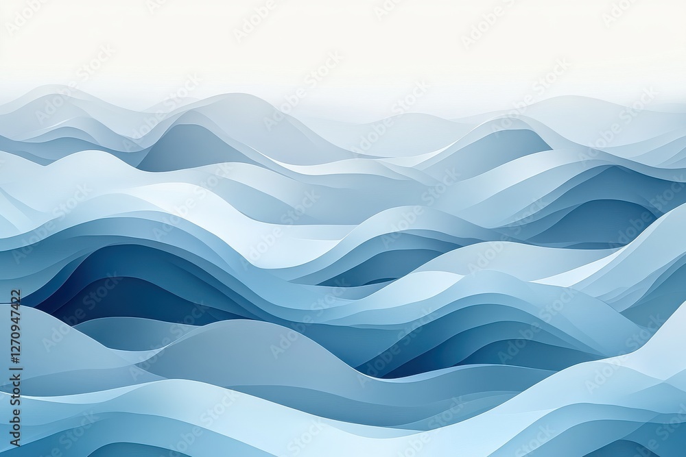 Poster abstract layers of blue waves in soft flowing gradient design