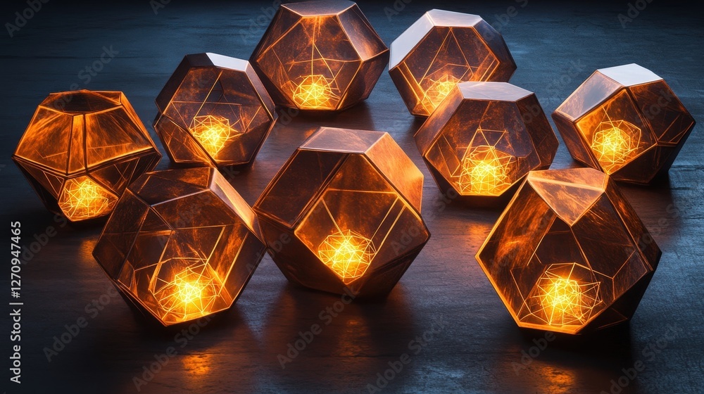 Poster interconnected, glowing polygons arranged in a hexagonal pattern, forming a visually striking mesh o