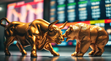 Bulle und Bär kämpfen miteinander - Konzept für Aktienhandel an der Börse