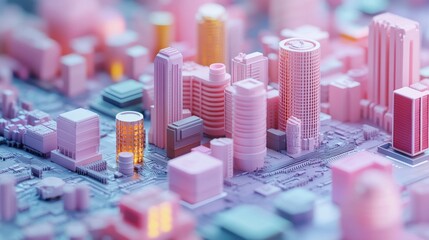 Digital Marketing Concept of Vibrant Cityscape in Realistic Style