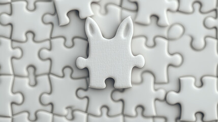 Unique white puzzle piece with bunny ears on a puzzle background