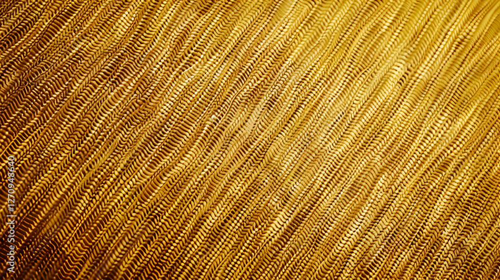 Poster close-up of golden metallic texture with intricate patterns and smooth flowing lines, ideal for back