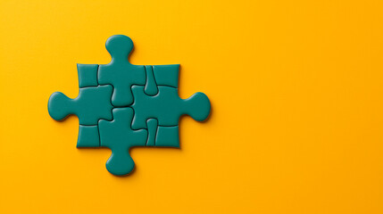 Single teal puzzle piece on vibrant yellow background