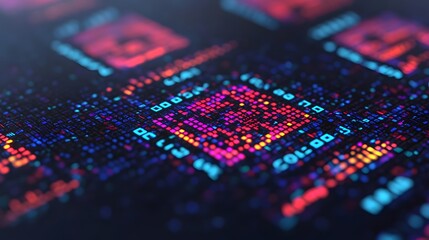 A Vibrant Display of QR Codes with Dynamic Colors Creating a Futuristic Visual Experience. Inventory Management, Distribution, Optimization Concept